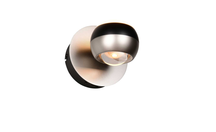 Trio LED-Wandleuchte Orbit 13,5 cm mit rundem Metall-Schirm, Leuchtmittel inklusive, auf weiß isoliert.