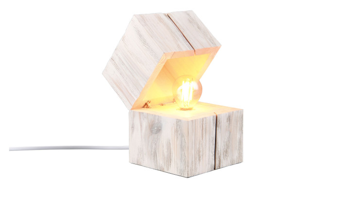 Trio LED-Tischleuchte Treasure 16 cm: Offene Holzkistenlampe mit Glühbirne und weißer Schnur, Leuchtmittel inklusive.