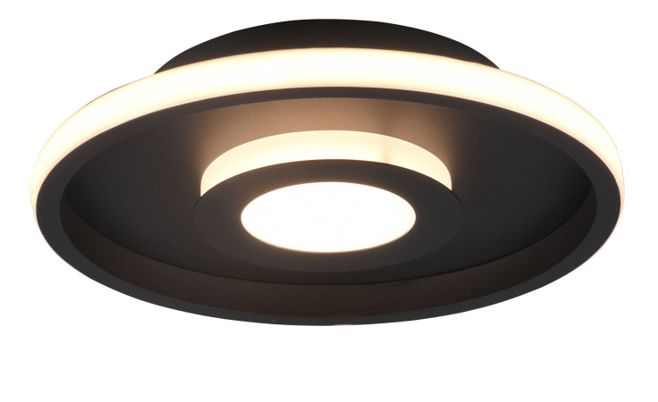 Trio LED-Deckenleuchte Ascari 30 cm: Runde schwarze Deckenleuchte mit weißen LED-Ringen, Leuchtmittel inklusive.