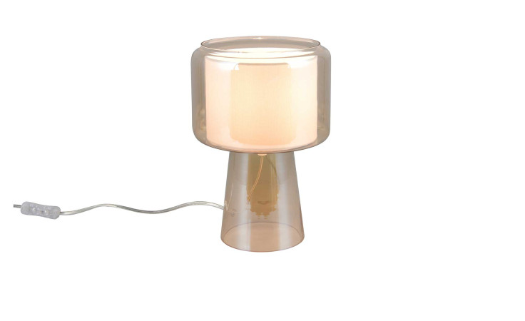Trio Tischleuchte Rocka 29 cm, beige, warmes Licht, zylindrischer Sockel, runder Schirm & klare Kordel, teilmoniert.