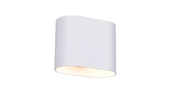 Die Trio Wandleuchte Alani 15 cm ist eine moderne, weiße Wandleuchte mit einem abgerundeten, rechteckigen Metalldesign und Downlight.