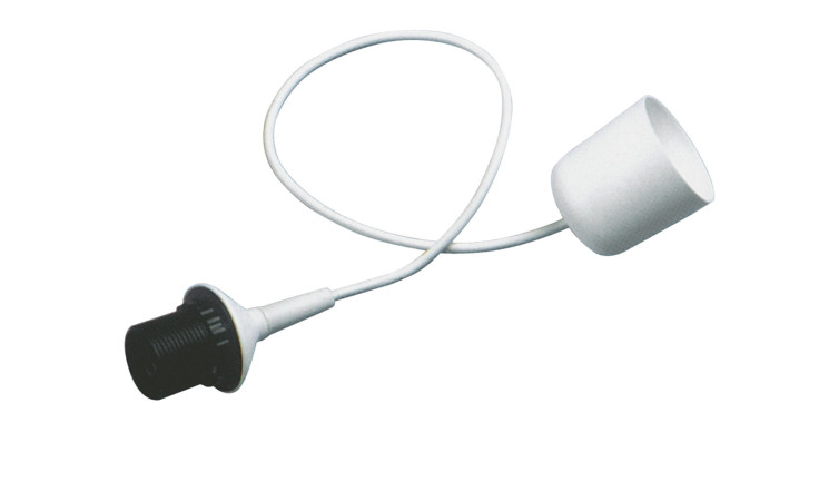 Die Trio Schnurpendel Paper 6,5 cm ist eine weiße Pendelleuchte mit einem zylindrischen Schirm und Leuchtmittel-Fassung.