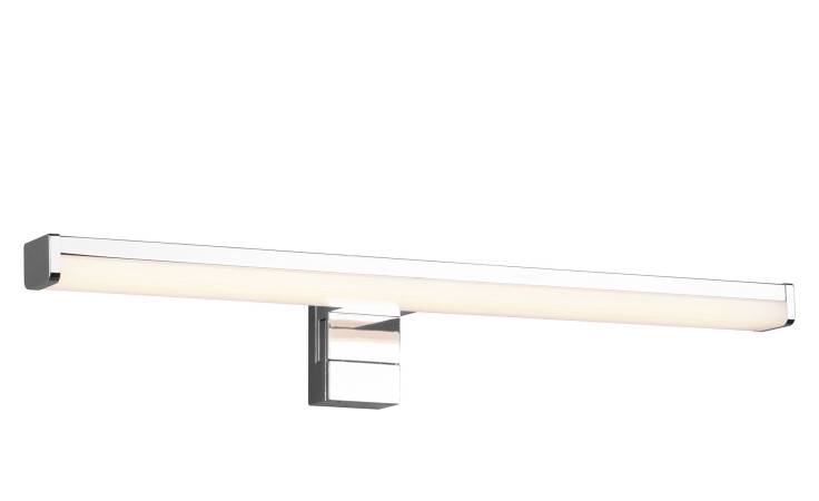 Die Trio LED-Wandleuchte Lino ist eine moderne rechteckige Wandleuchte in Chromfarben mit gefrostetem Diffusor und quadratischem Sockel.