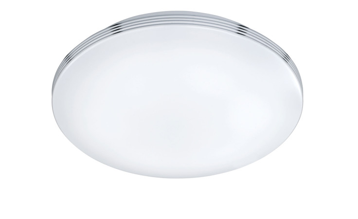 Trio LED-Deckenleuchte Apart 35 cm: runde weiße Leuchte mit Chrom-Akzenten und mattierter Abdeckung, inklusive Glühbirnen.