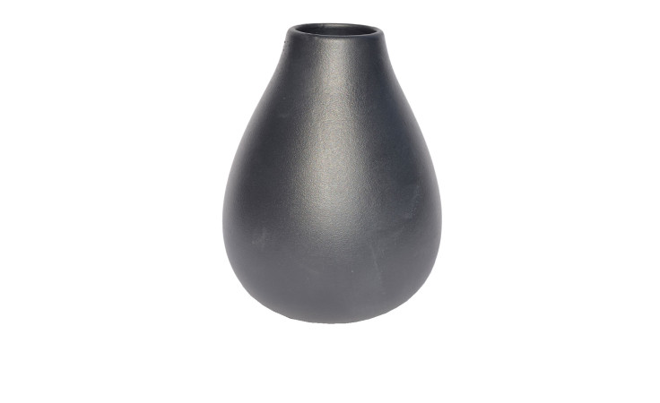 Vase 24 cm Schwarz, matte Keramik, oval mit schmaler Öffnung, präsentiert auf weißem Hintergrund.