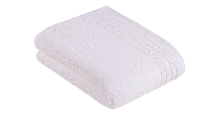 Das Vossen Duschtuch Vienna Style Supersoft (67x140 cm) in Weiß, Naturfaser Frottee mit dezenten Streifen auf Weiß.