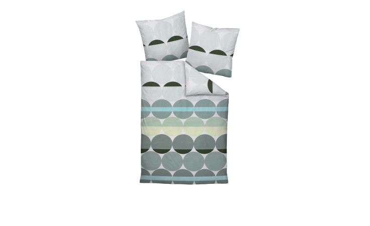 Mako-Satin-Bettwäsche J.D. 155x220 cm, blau/grün/weiß mit Kreismuster, inkl. Bezug & 2 Kissenhüllen.