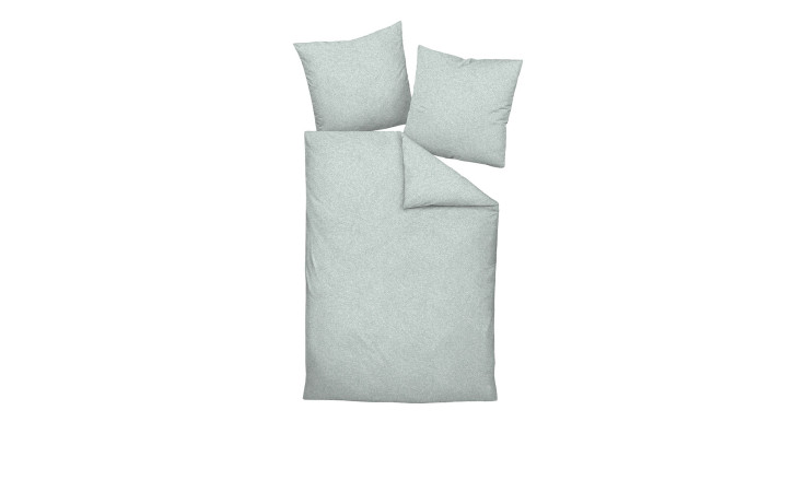 Mako-Satin-Bettwäsche Milano 135 x 200 cm Set mit Bettdecke und zwei Kissen auf weißem Grund.