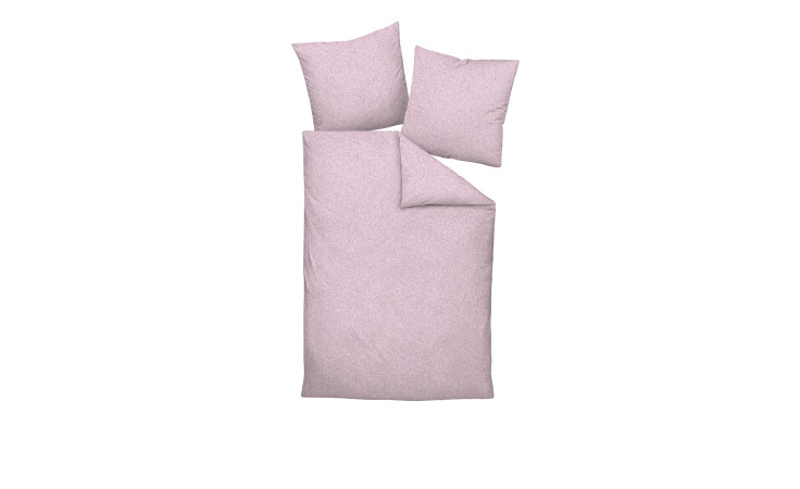 Mako-Satin-Bettwäsche Milano 155 x 200 cm mit Decke und zwei Kissen auf weißem Hintergrund von oben präsentiert.