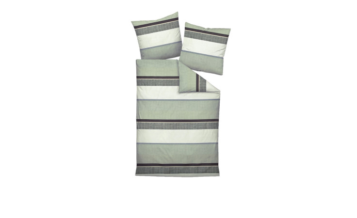 Mako-Satin Bettwäsche 98085 Moments in der Größe 155 x 200 cm und in einer grün, anthrazit- ,und silberfarbigen, gestreiften Fabrausführung
