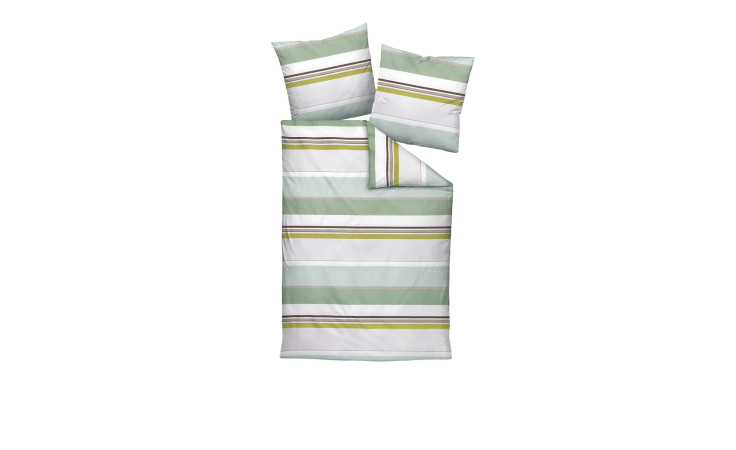 Satin-Bettwäsche 135 x 200 cm in Salbeigrün/Silber - aus Naturfaser, Set mit Decken- und Kissenbezügen.