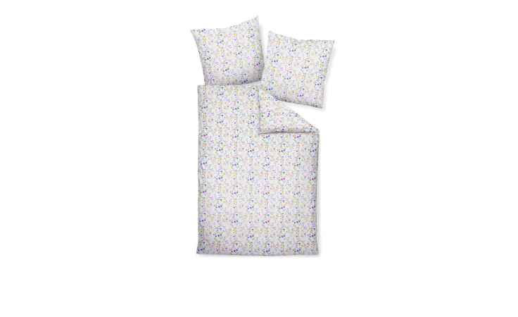 Bettwäsche 135 x 200 cm Blumemuster: Weißes Seersucker-Set mit Bettbezug und zwei passenden Kopfkissenbezügen.