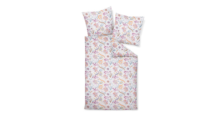 Bettwäsche 135 x 200 cm Ornamente Set mit Blumenmuster auf weiß, inkl. Kissenbezug und Bettdeckenbezug.