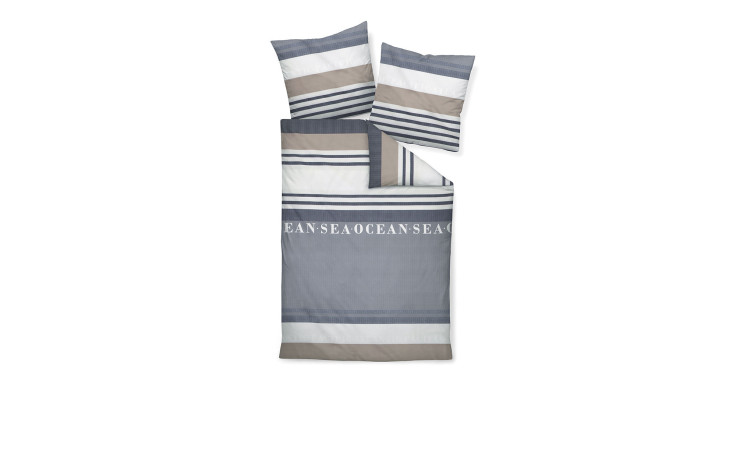 Satin-Bettwäsche 135 x 200 cm Titan in grau, weiß, beige Streifen, inkl. 2 Kissenbezüge, OCEAN SEA Druck.
