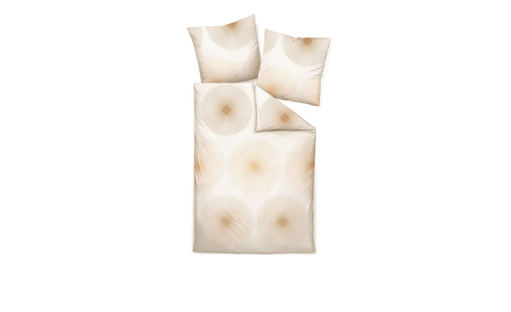 Satin-Bettwäsche 135x200 Beige/Koralle Set mit zwei Kissen, dezentes Kreismuster.