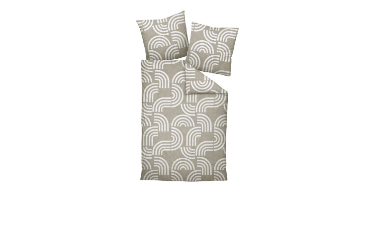 Biber Bettwäsche Davos 155 x 220 cm graues Set mit weißen Bögen, bestehend aus Bettbezug und zwei Kissenbezügen.