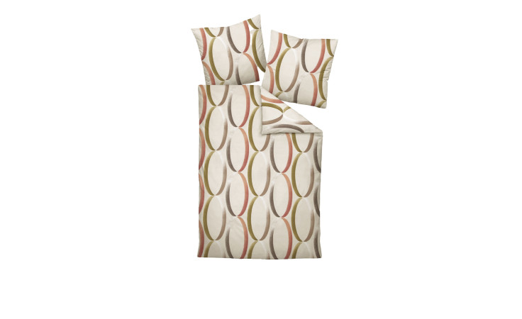 Biber Bettwäsche 135 x 200 cm in Taupe mit ovalem Muster, inkl. zwei passenden Kissenbezügen.