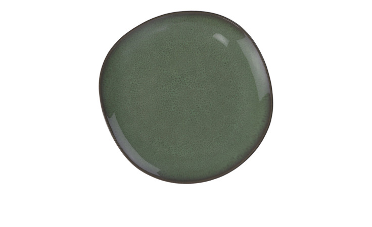 Der Villeroy & Boch Speiseteller Lave vert ist ein runder, grüner Steingutteller mit unregelmäßigem Rand.