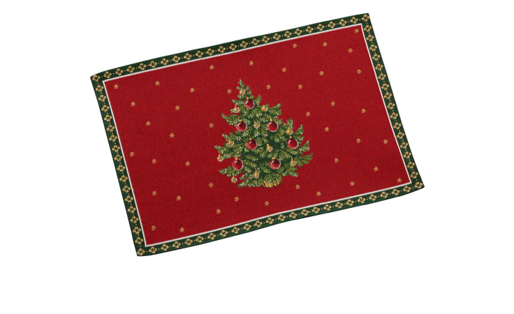 Gobelin Platzset Toy's Delight 32 x 48 cm in rot mit grünem Tannenbaum in der Mitte.