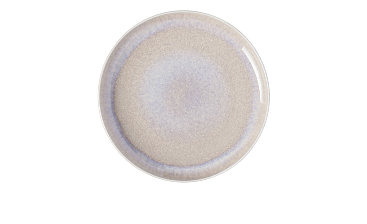 Ein runder Villeroy & Boch Frühstücksteller Perlemor Sand 20 cm Teller, hellbeige mit grauen Sprenkeln, Ansicht von oben.