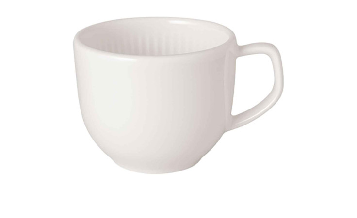 Espresso-Obere Afina 50 ml Bone China Tasse mit Henkel, einfarbig weiß, abgebildet auf weißem Hintergrund.