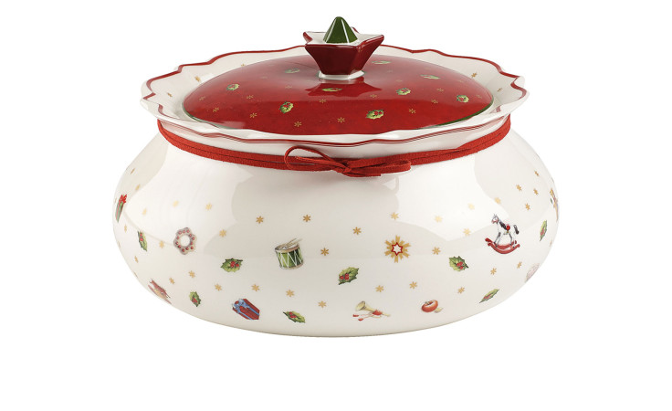 Dose Toy's Delight 15cm in weiß mit rotem Deckel und weihnachtlichen Motiven.