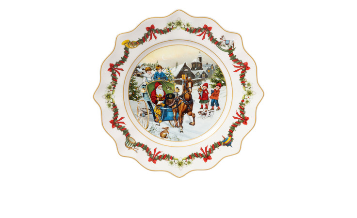 Jahresteller Annual Christmas Edition 24 cm in weiß mit weihnachtlichem Motiv.