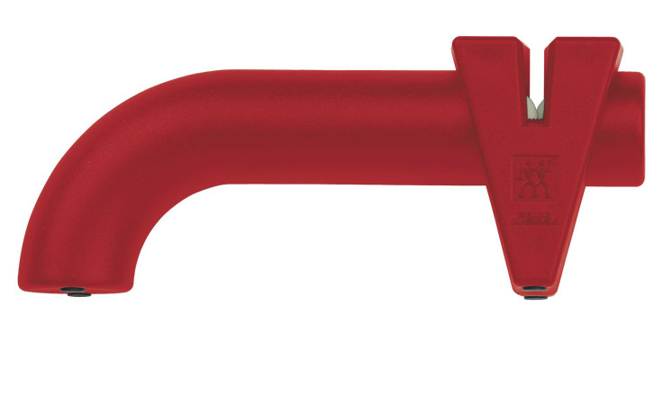 Der Zwilling Messerschärfer Twinsharp hat einen gebogenen Griff, einen V-förmigen Schlitz und ist aus langlebigem ABS-Material gefertigt.