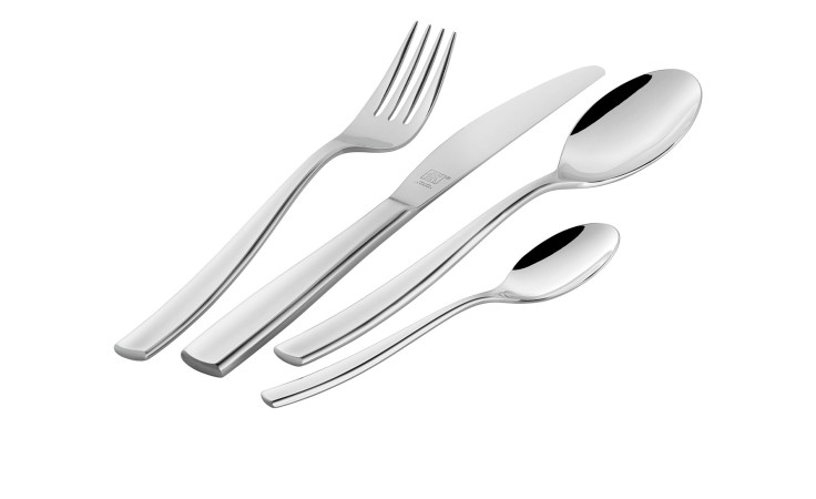 Zwilling Besteck-Set Albany 30tlg.: vier silberfarbene Edelstahlteile - Gabel, Messer, Esslöffel und Teelöffel.