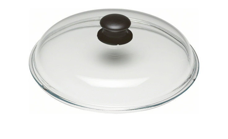 Der Zwilling Glasdeckel Specials 20 cm ist ein transparenter Glasdeckel mit schwarzem Knauf, abgebildet auf weißem Hintergrund.