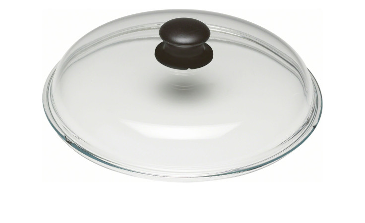 Der Zwilling Glasdeckel Specials 24 cm ist ein transparenter Glasdeckel mit schwarzem Knauf, abgebildet auf weißem Hintergrund.