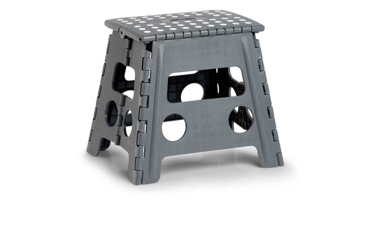 Klapphocker 37 x 30 x 32 cm, anthrazit, Kunststoff, Falttritt mit gepunkteter Oberfläche, runde Seitenausschnitte.