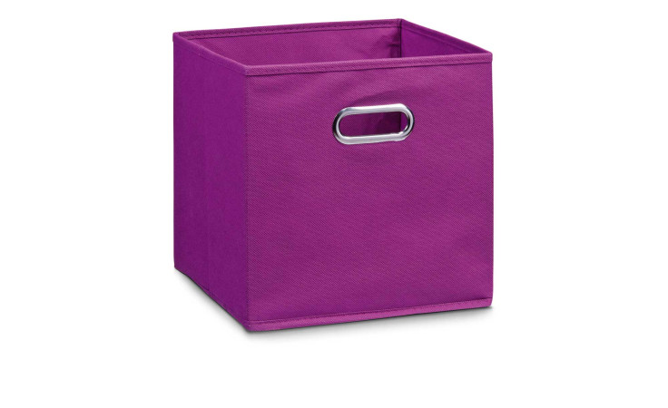 Aufbewahrungsbox 32 x 32 x 32 cm in Violett mit silbernem Metallgriff, abgebildet vor weißem Hintergrund.