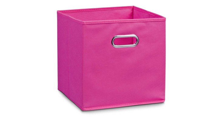Rosa Aufbewahrungsbox 32 x 32 x 32 cm mit einem ovalen Metallgriff, auf weißem Hintergrund.