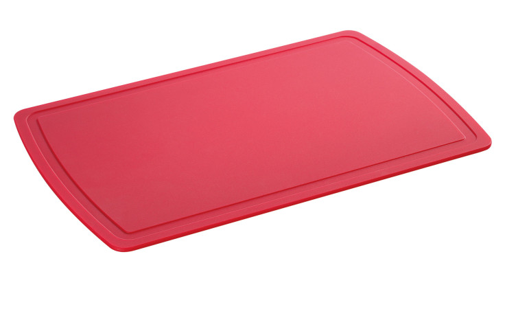Eine rechteckige rote Schneidmatte Premium Line 38 x 25 cm ist auf einem weißen Hintergrund montiert.
