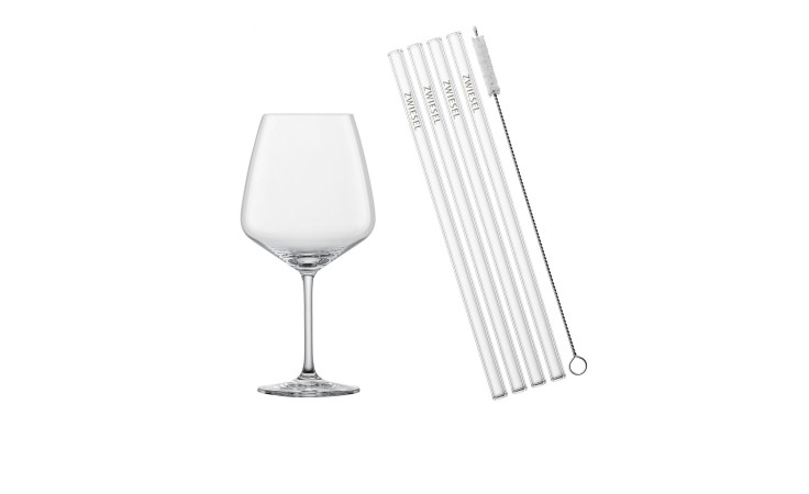 Cocktail-Set After Work Drinks 9-tlg., bestehend aus 4 Gläser, 4 Trinkhalme und eine Baumwollbürste