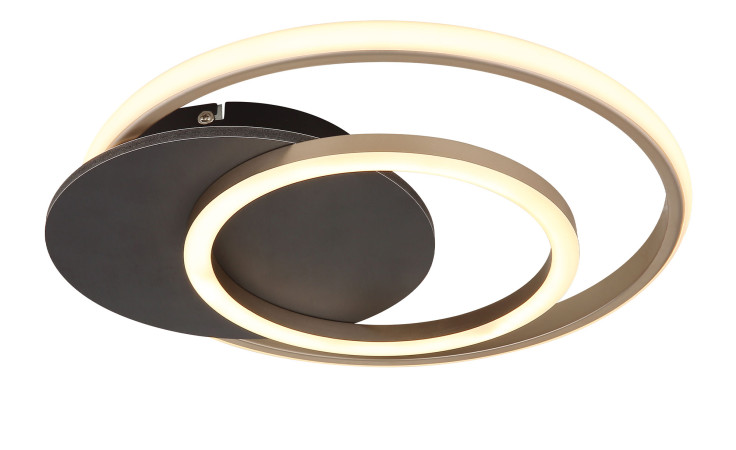 Globo LED-Deckenleuchte Julio 38 cm: Moderne Leuchte mit MDF, schwarzen Kreisen und weichen weißen integrierten LED-Ringen.