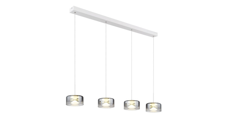 Die LED-Hängeleuchte Belinda 105 cm von Globo besteht aus vier gläsernen Pendelleuchten und wird inklusive Leuchtmittel geliefert.