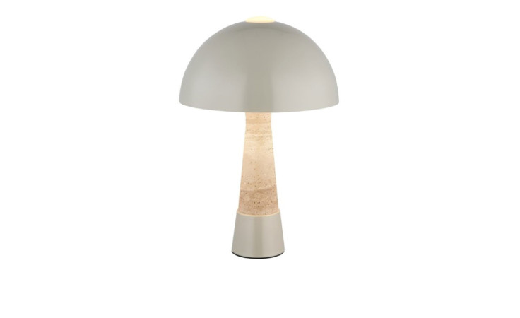 Die Globo Tischleuchte Paulin ist eine moderne Lampe mit einem grauen Kuppelschirm und einem Metallvasenfuß, 36,5 cm hoch.