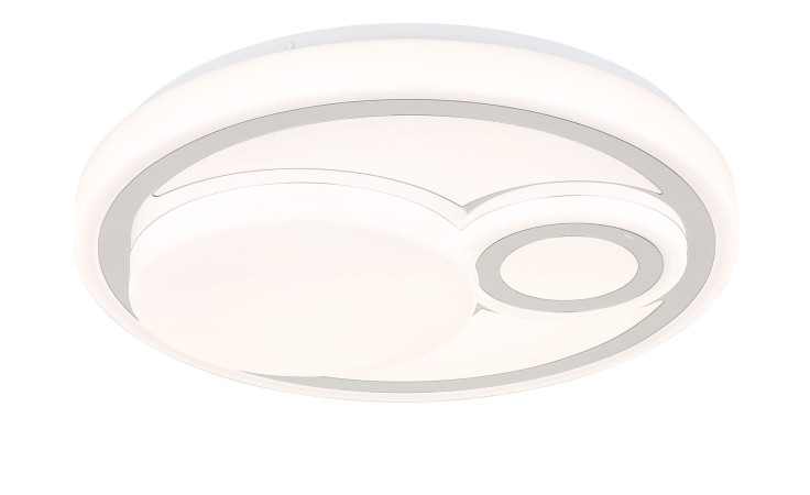 Moderne LED-Deckenleuchte Ruiz 38 cm von Globo aus Metall mit dekorativen Kreisen und minimalistischem Design.