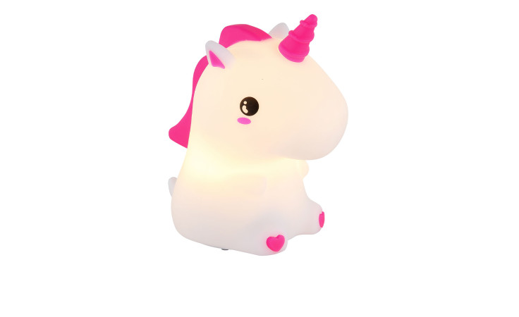 Globo LED-Akku-Nachtlicht Unicorn 15 cm, weiß mit pinker Mähne & Herzfüßen-ideal als Deko.