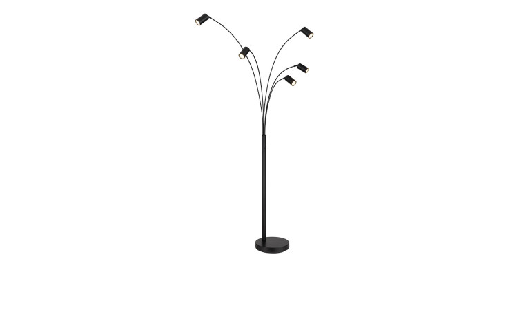Die Stehleuchte Robby 204 cm von Globo ist eine moderne Stehleuchte aus schwarzem Metall mit 4 verstellbaren Armen, teilweise montiert.