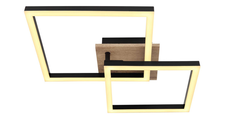 Globo LED-Deckenleuchte Bossy 53 cm in Schwarz mit holzfarbenem Akzent, Leuchtmittel inklusive.