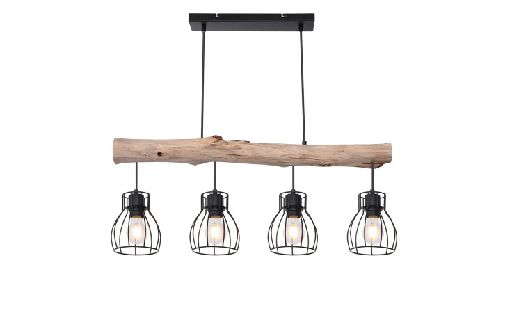 Pendelleuchte Mina aus Metrall in schwarz und einer Applikation in Holz.