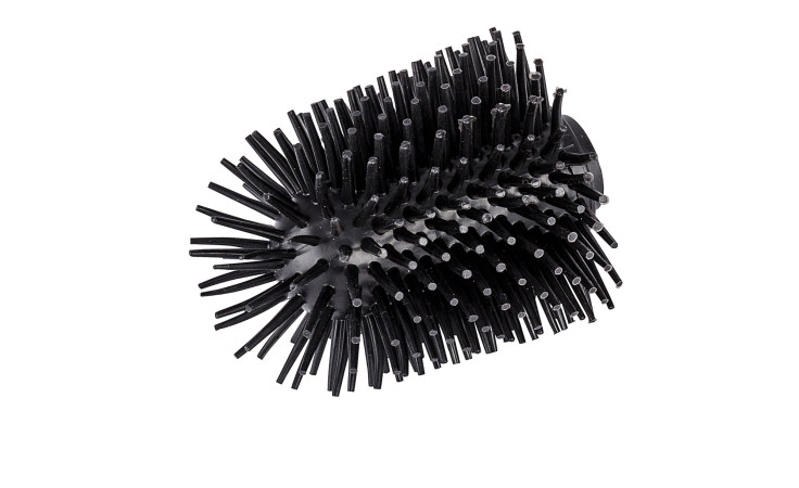 Ersatz-WC-Bürste: schwarz, zylindrisch, flexible Kunststoffborsten, freigestellt vor weißem Hintergrund.