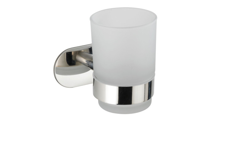 Zahnputzbecher Turbo-Loc: Milchglasbecher in einem silbernen Metallhalter, ideal als Dekoration oder Bad-Accessoire.