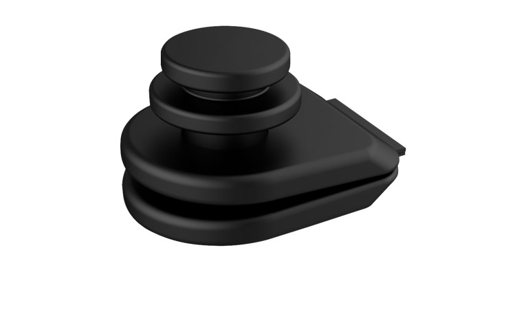 Schwarze, abgerundete, mehrstöckige Duschvorhanggleiter Jete mit flachem Boden, abgebildet auf weißem Hintergrund.