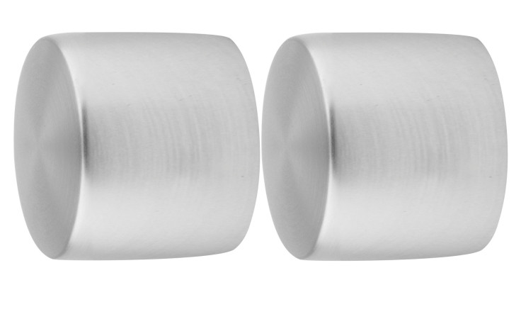 Zwei Gardinen-Endstück Cap 2er-Set 16 mm mit gebürstetem, mattem Finish, nebeneinander auf weißem Hintergrund.