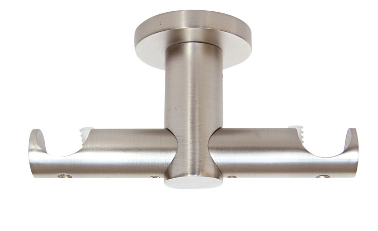 Gebürsteter Aluminium Gardinen-Deckenträger Urban 5 cm / 20 mm, idealer Doppelstab-Deckenhalter mit rundem Sockel.