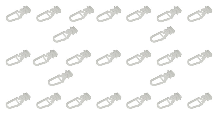 Zwanzig identische Gleiter 25er-Set-Verschlüsse in einem Rastermuster auf weißem Hintergrund angeordnet.